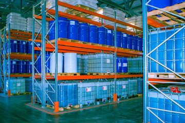 Plastic barrels. Blue barrels. Chemistry. Chemical storage. Recycling chemistry.