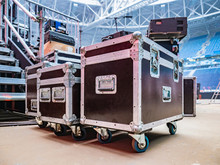 Concert Activity. Cases For Transportation Of Equipment. Stage Equipment. Boxes On The Wheels.