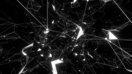 Poster - Triangular space.3d rendered abstract plexus shapes. Connection and web concept. Digital, communication and technology background with lines and dots. Loopable sequence.