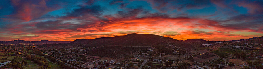 San Marcos sunset - North county San Diego, California, USA aerial panoramic