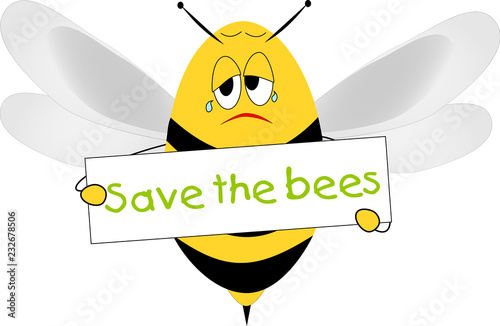 Traurige Biene mit Banner Rettet die Bienen englisch Stock