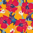 Retro floral pattern with hibiscus