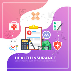 Poster - Health insurance. Flat design graphic elements. Modern vector illustration