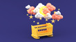 Orange baby cradle Under Clouds, moon and Stars on Purple Background.-3d render..