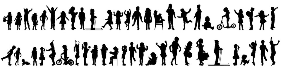 Canvas Print - Vector silhouette of set of children.