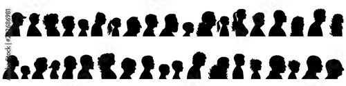Fotografía Vector silhouette of set of profile face of different people.