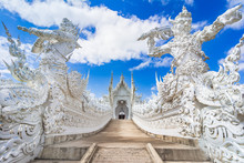 Chiang Rai, Thailand, Asia: Beautiful Ornate White Temple Located In Chiang Rai Northern Thailand, A Contemporary Unconventional Buddhist Temple.