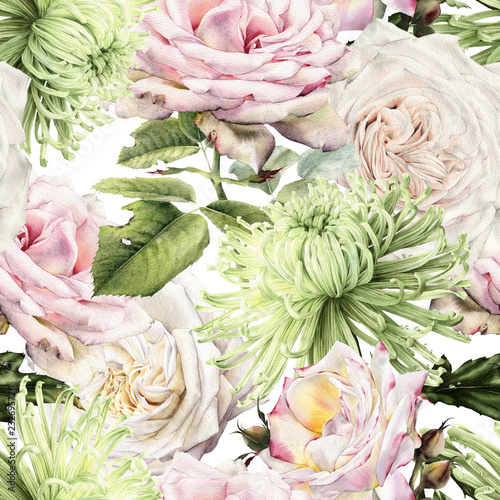 Seamless floral pattern with flowers, watercolor.