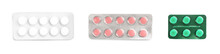 Set With Pills On White Background, Top View. First Aid