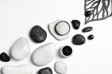 Composition With Spa Stones On White Background, Top View