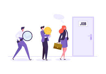 Wall Mural - business people waiting for job interview in front of the door. businessman and businesswoman in sea