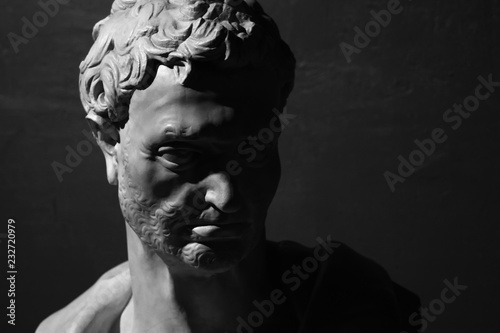 Fotografía Ancient bust of prophet Jeremiah by Donatello black and white