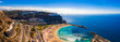 Aerial panorama view of the Amadores beach on the island of Gran Canaria, Spain.