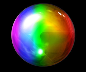 Rainbow coloured glass sphere isolated on black