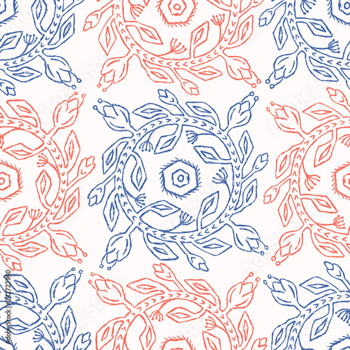 Fotografija 1950s Style Retro Flower Wreath Seamless Vector Pattern