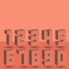Wall Mural - numbers set of coral halftone 3d isometric style font numerals signs with shadows. maths symbols lig