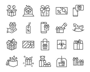 Wall Mural - set of gift box line icons, christmas and happy new year gift