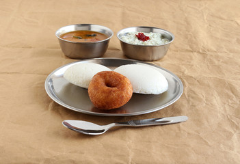 Wall Mural - Idli and Vada Indian Healthy Vegetarian Breakfast