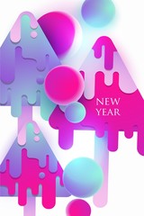 Wall Mural - New year 2019 background with abstract digital bright christmas trees and balls. Vector illustration