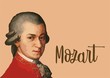 Great composers - portrait of Wolfgang Amadeus Mozart with vector signature