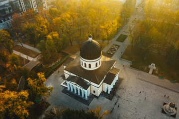 Chisinau Metropolitan Cathedral in Central Park,  Moldova Republic. Aerial view