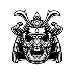 Wall Mural - Japanese samurai mask and helmet. Design element for logo, label, emblem, sign, poster.