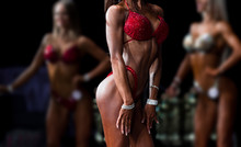 Group Woman Athletes Bodybuilders Posing Most Muscular Bikini Fitness Competitions