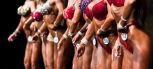 Group Woman Athletes Bodybuilders Posing Most Muscular Bikini Fitness Competitions