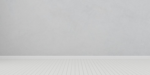 Poster - Stimulate image of white empty room interior and laminate wood floor with sun light cast shadow on the wall,Perspective of minimal design architecture. 3D rendering