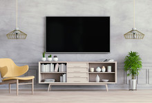 3D Rendering Of Interior Living Room With Smart TV