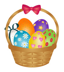 Wall Mural - Basket of painted easter eggs with ribbon bow