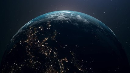 Wall Mural - Planet Earth and sun. The sun is rising over World shading atmosphere, shading night to day 3D rendering.