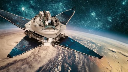 Wall Mural - space satellite monitoring from earth orbit weather from space, hurricane, typhoon on planet earth. 