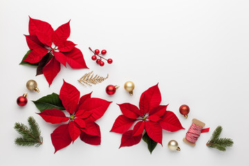 christmas composition. frame made of christmas decoration on white background. flat lay, top view.