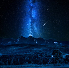 Wall Mural - milky way and falling stars over tatra mountains in poland