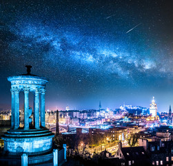 Wall Mural - night view from calton hill to edinburgh with stars, scotland