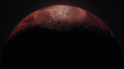 Wall Mural - mars, sunrise over planet mars, dark side of the red planet with shading. stars, space, dark atmosph