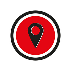 Fototapete - Abstract map pin icon, logo. Red vector illustration in flat design isolated on white background.