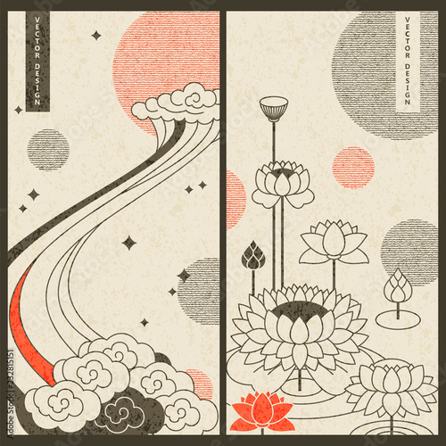 Fotografía pastel japanese traditional set with two vector cards