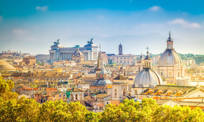 Wall Mural - view of skyline of rome city at day, italy, retro toned