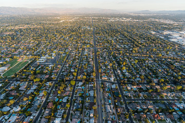 Wall Mural - Aerial view of homes and streets along Lassen St in the Northridge neighborhood of Los Angeles, California.