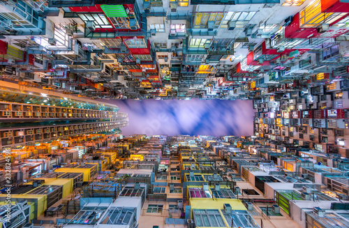 Colorful apartment building at Quarry Bay, Hong Kong, at Night. Wallpaper Mural