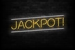 Vector realistic isolated neon sign of Jackpot logo for decoration and covering on the wall background. Concept of slot machine and casino.