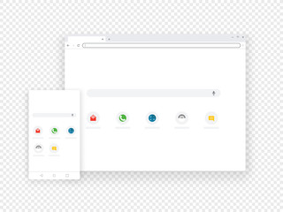 Fototapete - Adaptive mobile and web browsers mockup. Vector objects isolated on transparent background