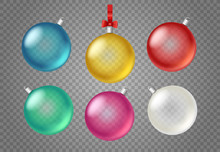 Transparent Glass Christmas Baubles Vectot Clipart Isolated On Transparent Background