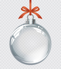 Vector Realistic Transparent Silver Christmas Ball On A Light Abstract Background