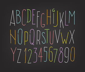 Poster - Hand-drawn color letters and digits isolated on dark background. Vector clipart