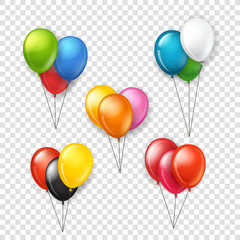 Poster - Different color rubber balloons groups. Vector clipart isolated on transparent background