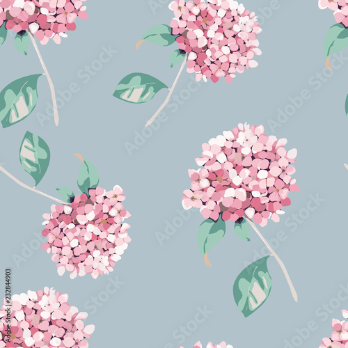 Floralr seamless pattern. Vintage print with hortensia flowers.Vector illustr...