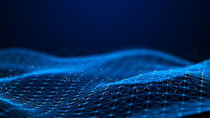 Fototapete - Abstract 3d rendering dots and lines. Technology background. Big data visualization. Artificial intelligence. Plexus.